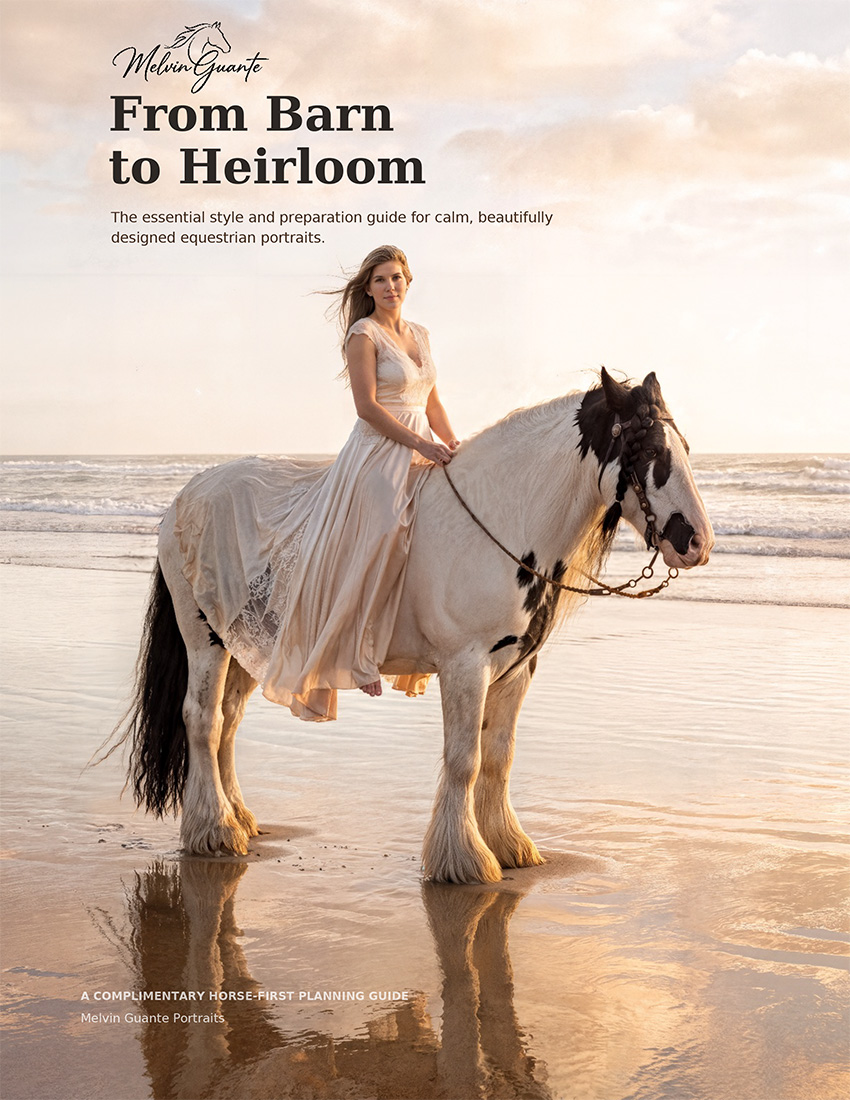Front cover of From Barn to Heirloom, a complimentary equestrian portrait planning and preparation guide from Melvin Guante Portraits