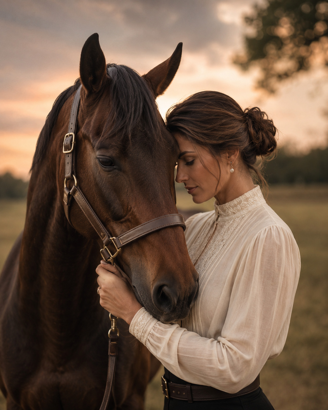 Woman sharing a quiet close portrait with her horse